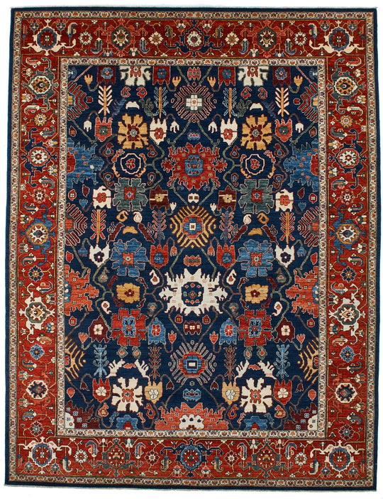 9x12 Navy and Red Anatolian Traditional Rug