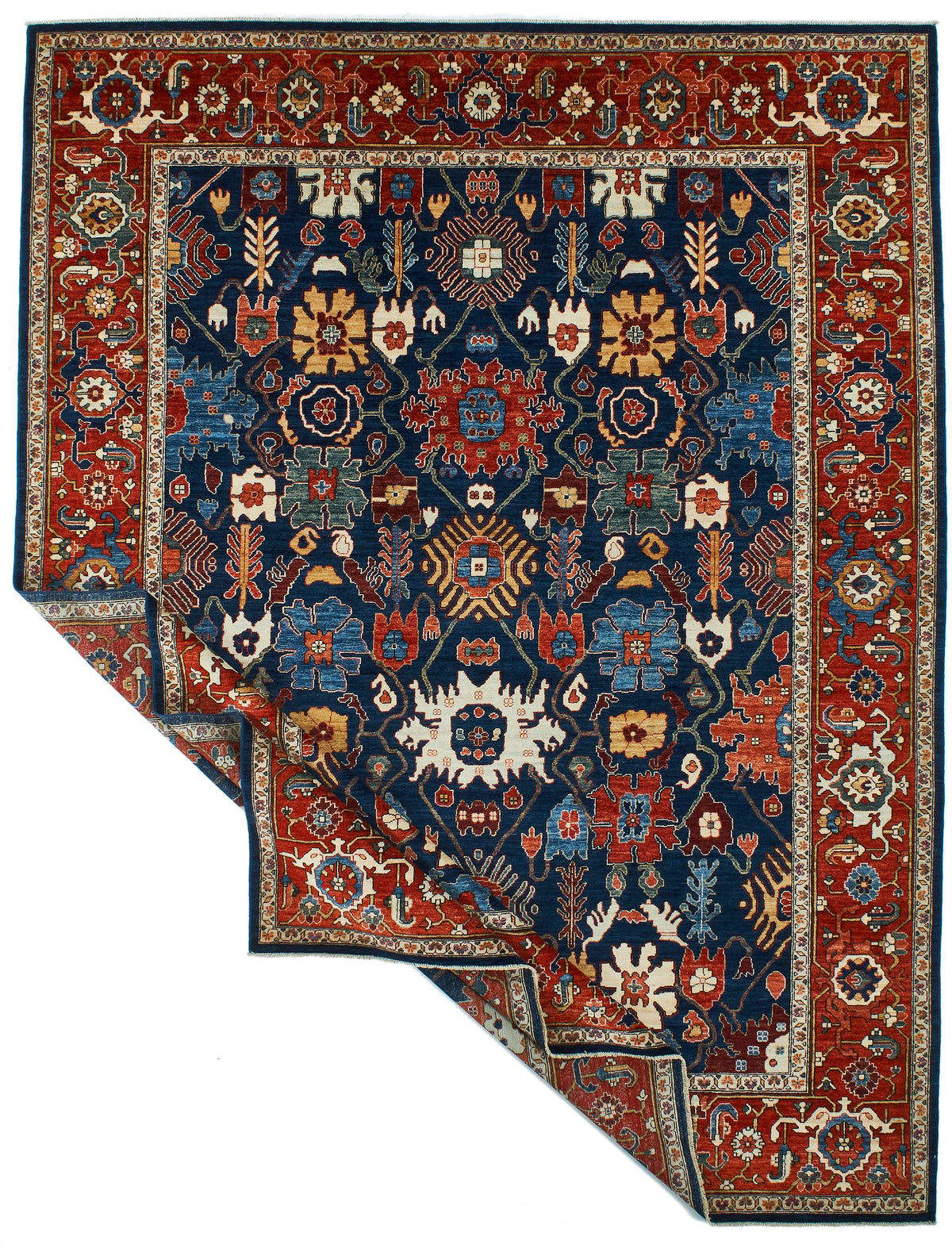 9x12 Navy and Red Anatolian Traditional Rug