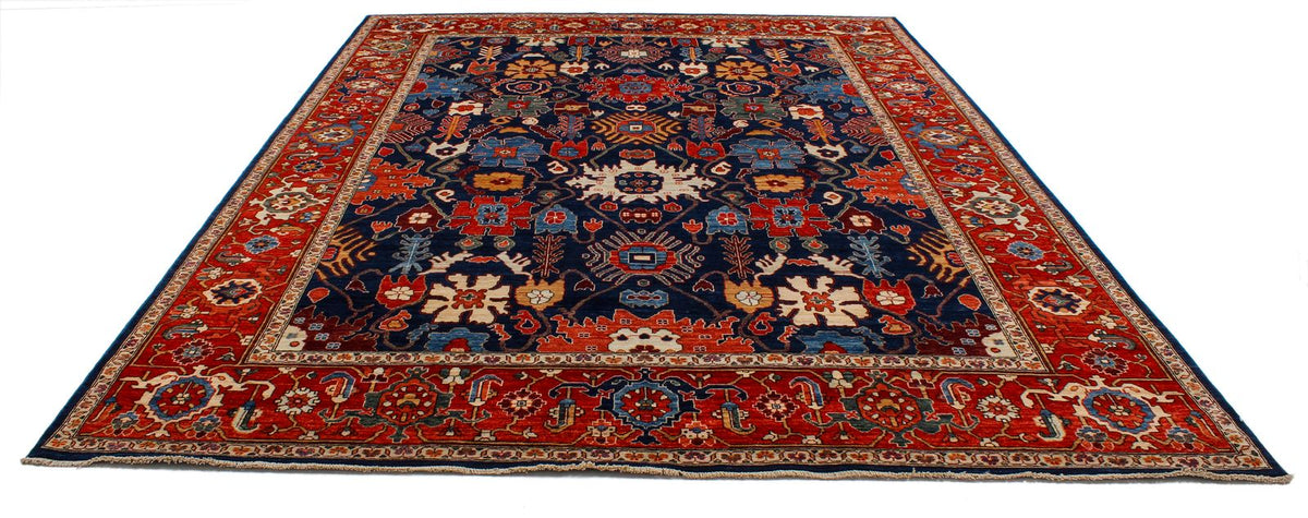 9x12 Navy and Red Anatolian Traditional Rug
