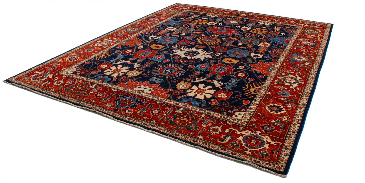 9x12 Navy and Red Anatolian Traditional Rug