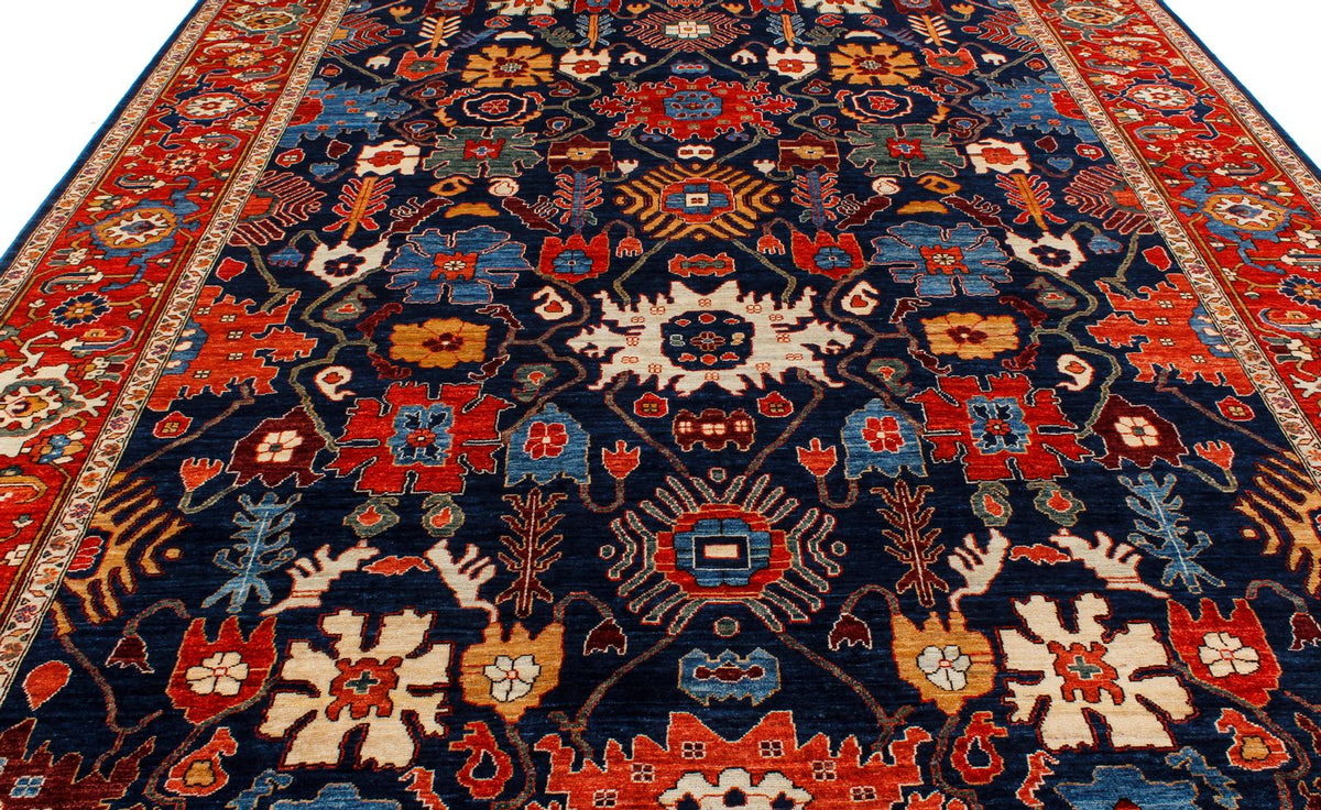 9x12 Navy and Red Anatolian Traditional Rug