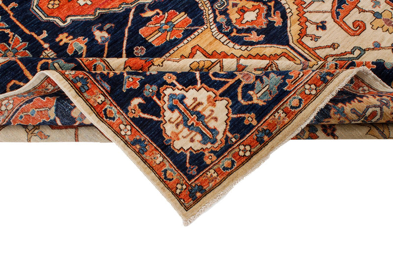 9x11 Ivory and Navy Anatolian Traditional Rug