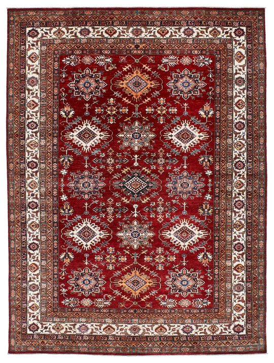 9x12 Red and Ivory Kazak Tribal Rug