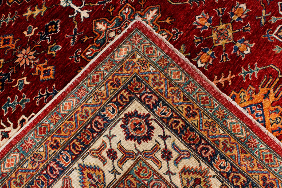 9x12 Red and Ivory Kazak Tribal Rug