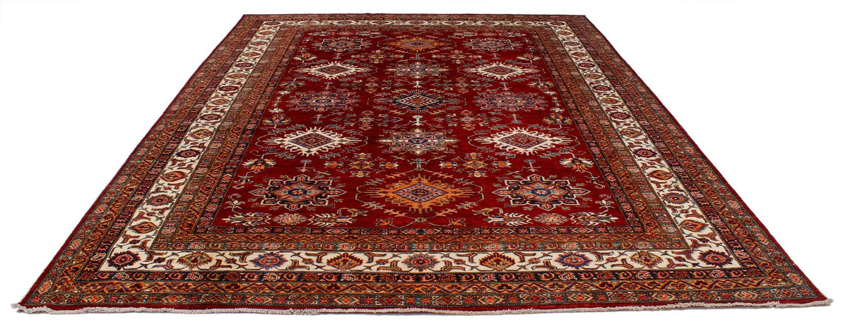 9x12 Red and Ivory Kazak Tribal Rug