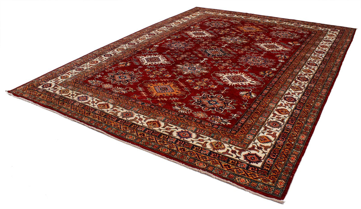9x12 Red and Ivory Kazak Tribal Rug