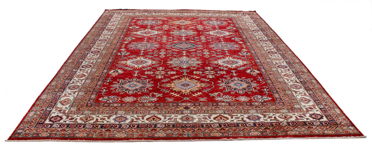 9x12 Red and Ivory Kazak Tribal Rug