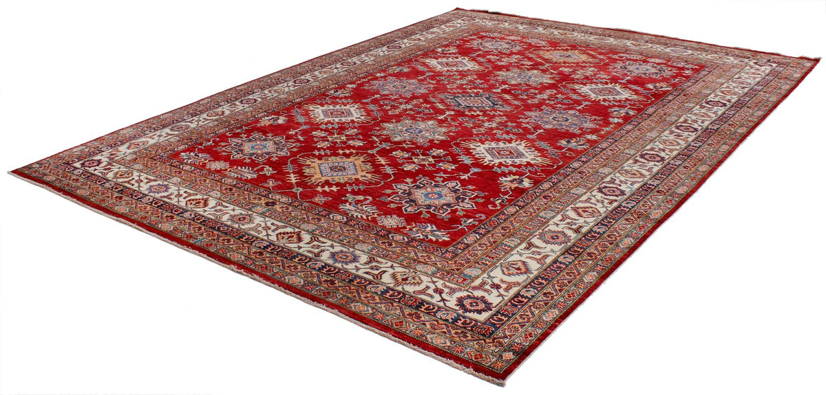 9x12 Red and Ivory Kazak Tribal Rug