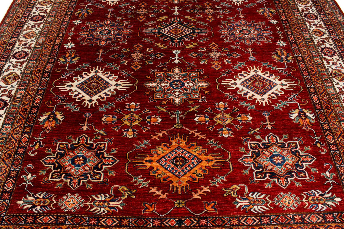 9x12 Red and Ivory Kazak Tribal Rug