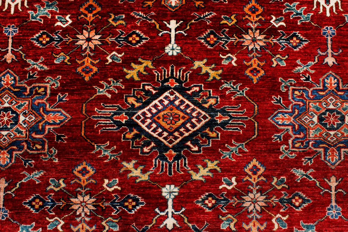 9x12 Red and Ivory Kazak Tribal Rug