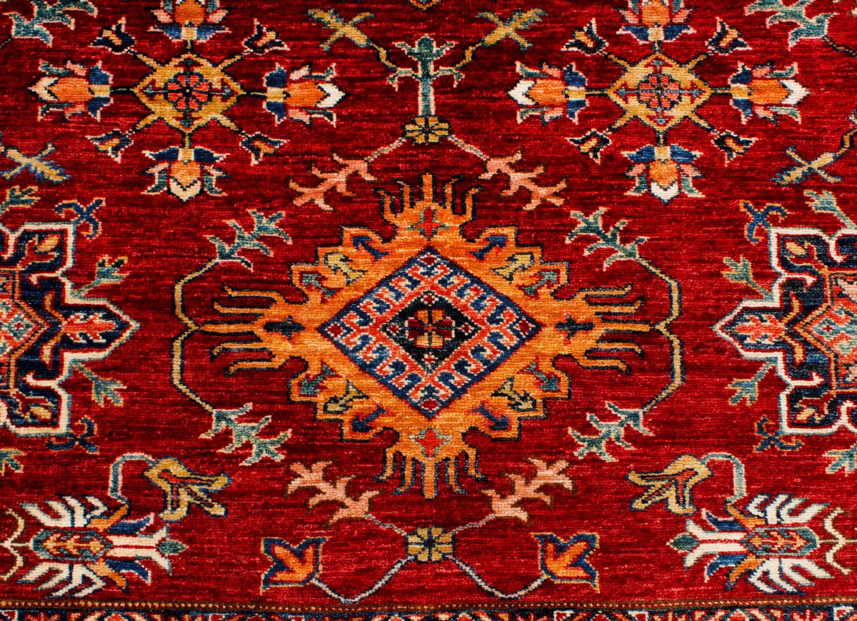 9x12 Red and Ivory Kazak Tribal Rug