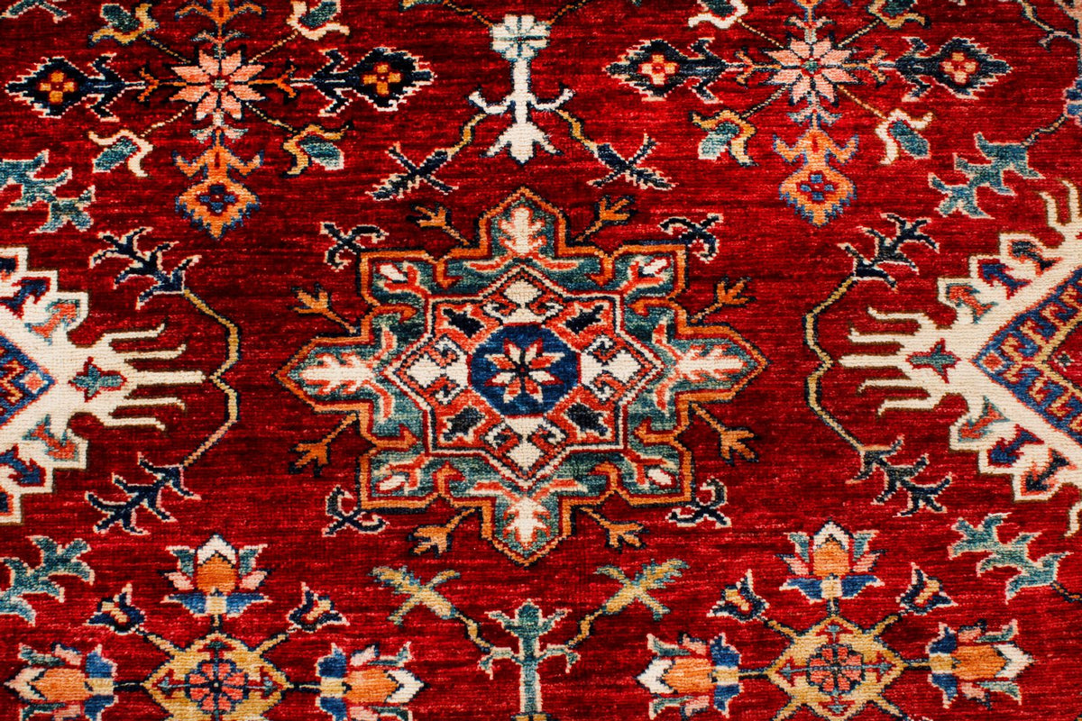 9x12 Red and Ivory Kazak Tribal Rug