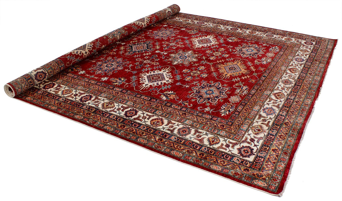 9x12 Red and Ivory Kazak Tribal Rug