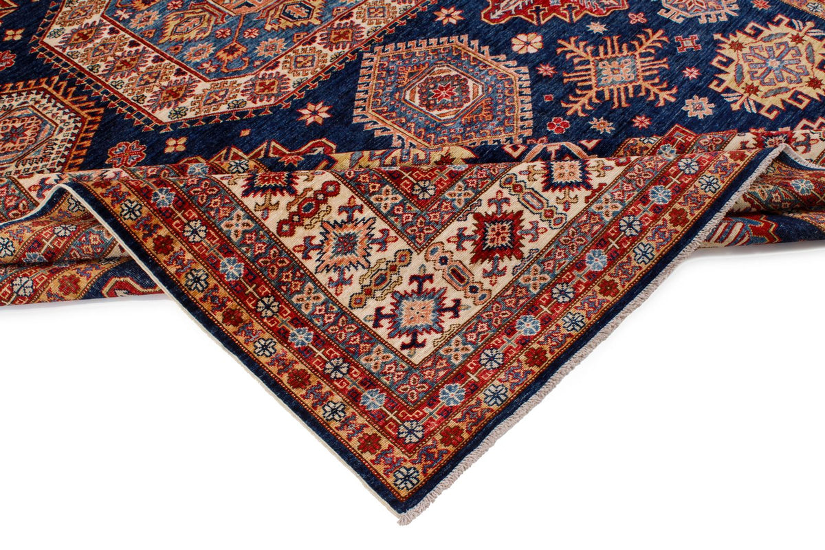9x12 Navy and Ivory Kazak Tribal Rug