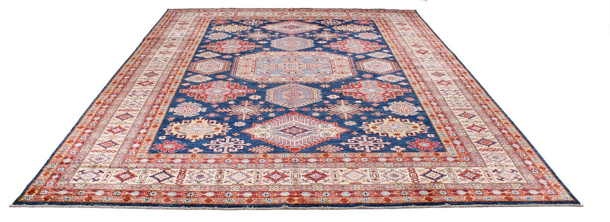 9x12 Navy and Ivory Kazak Tribal Rug