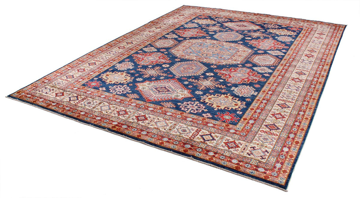 9x12 Navy and Ivory Kazak Tribal Rug