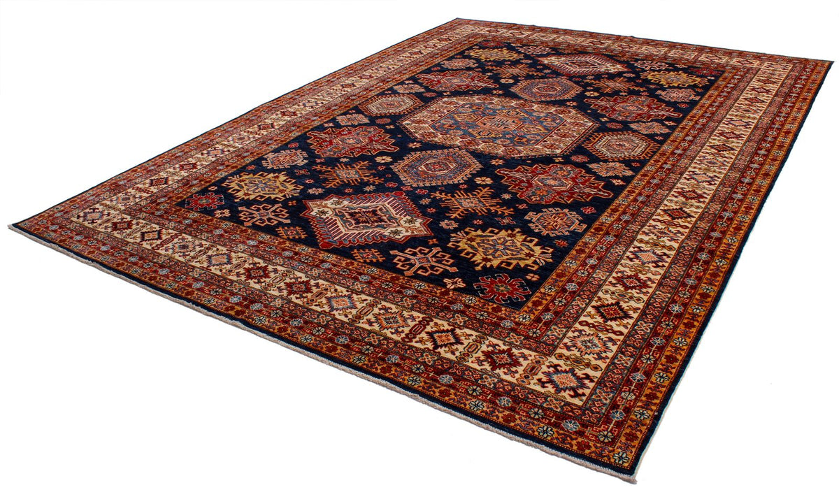 9x12 Navy and Ivory Kazak Tribal Rug