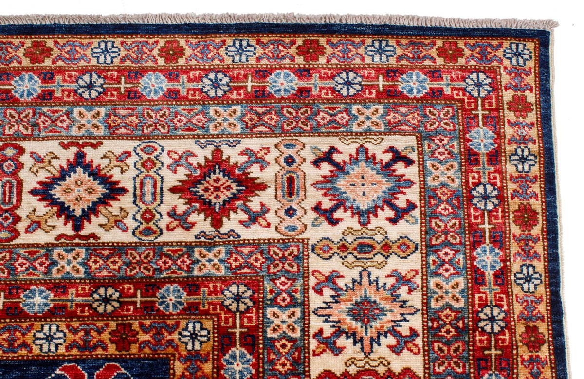 9x12 Navy and Ivory Kazak Tribal Rug