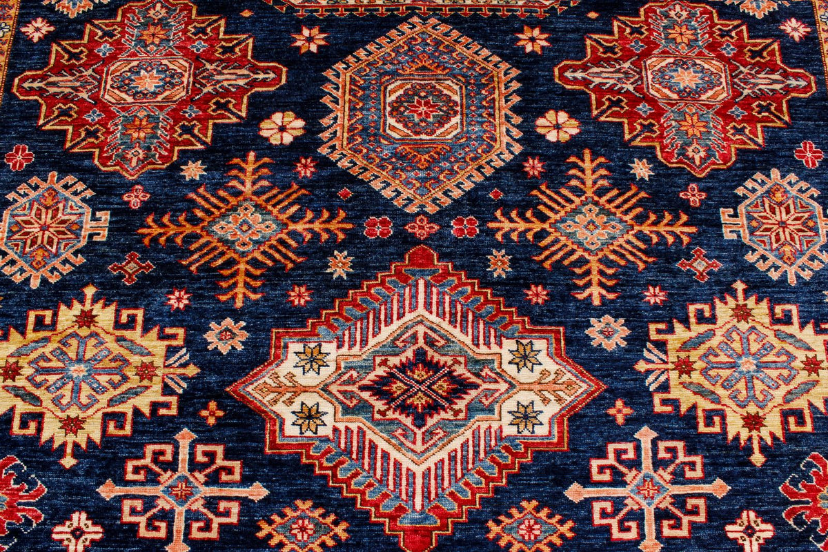 9x12 Navy and Ivory Kazak Tribal Rug