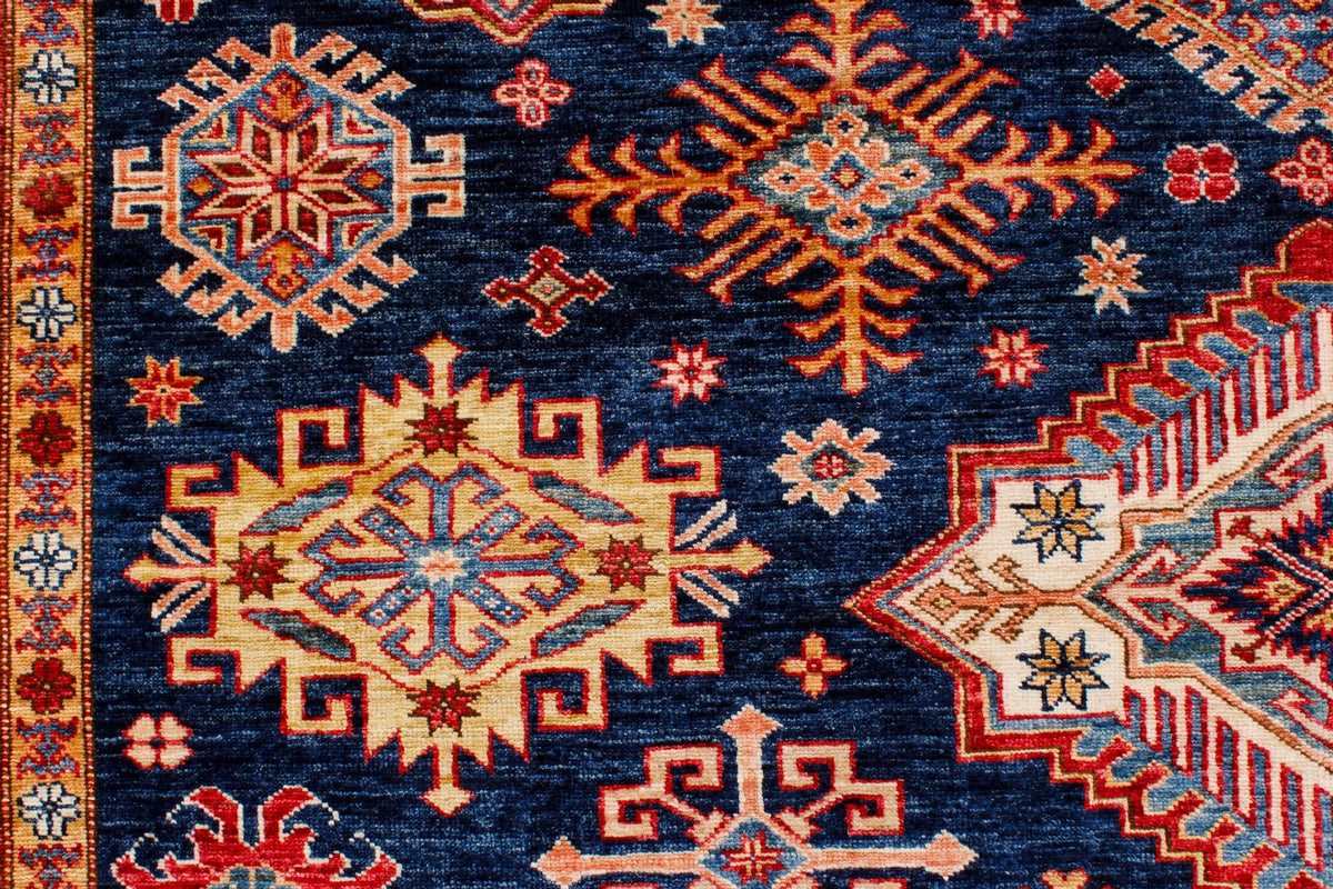 9x12 Navy and Ivory Kazak Tribal Rug