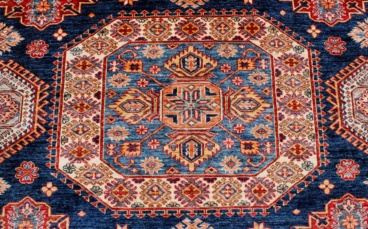9x12 Navy and Ivory Kazak Tribal Rug