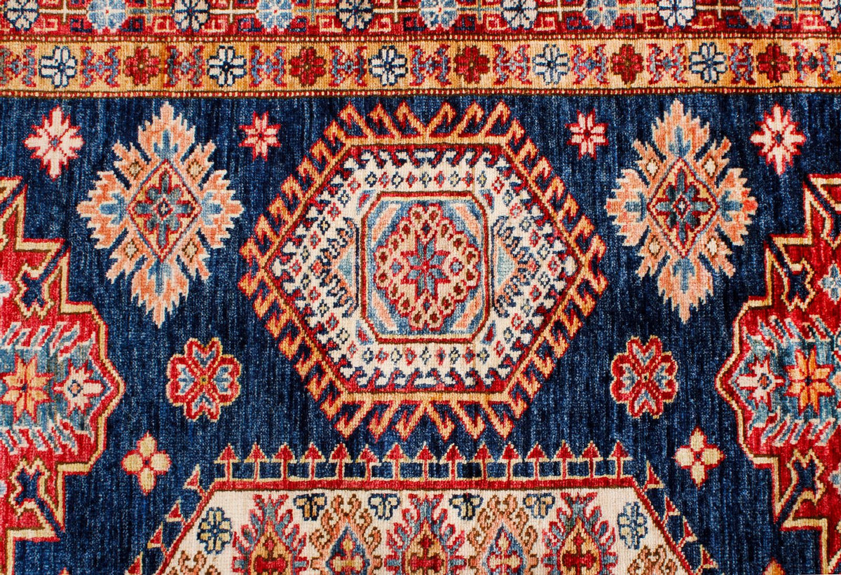 9x12 Navy and Ivory Kazak Tribal Rug