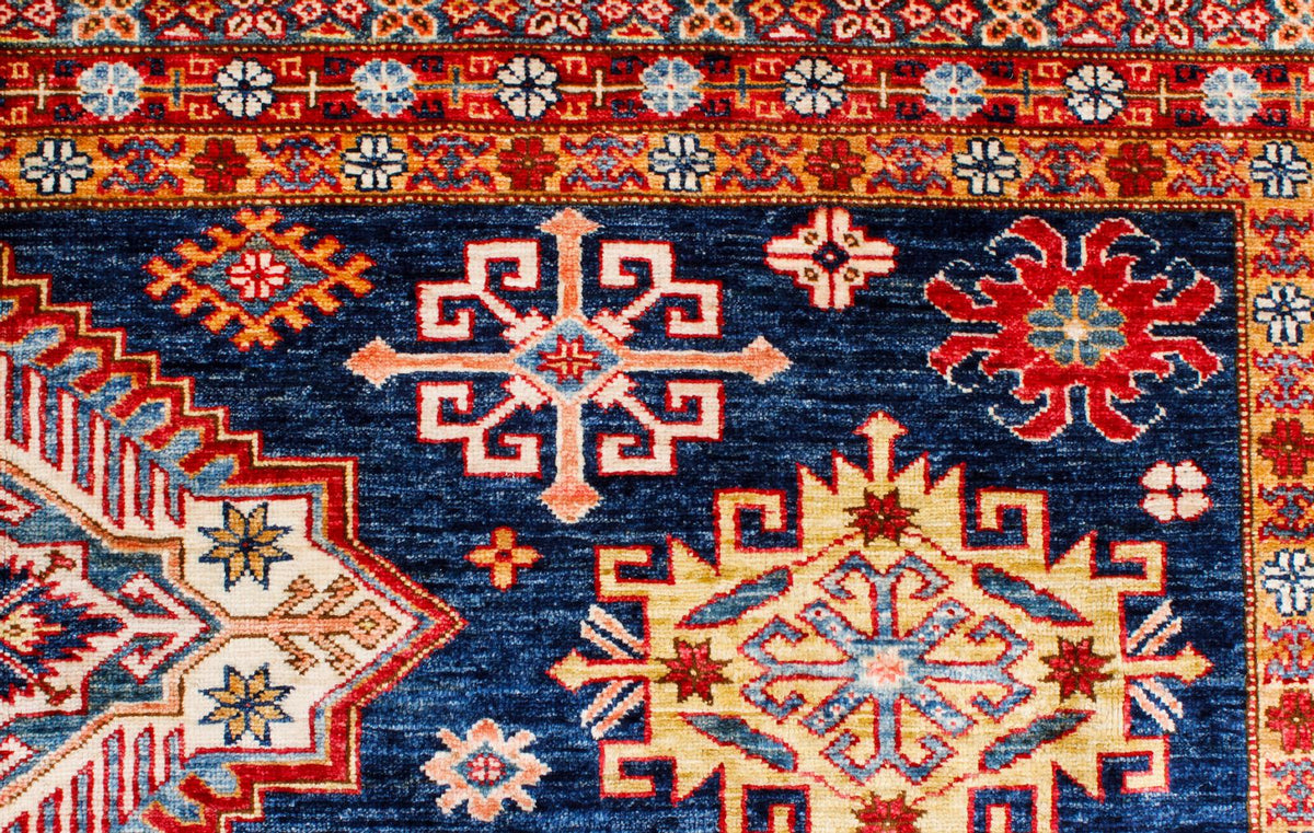 9x12 Navy and Ivory Kazak Tribal Rug
