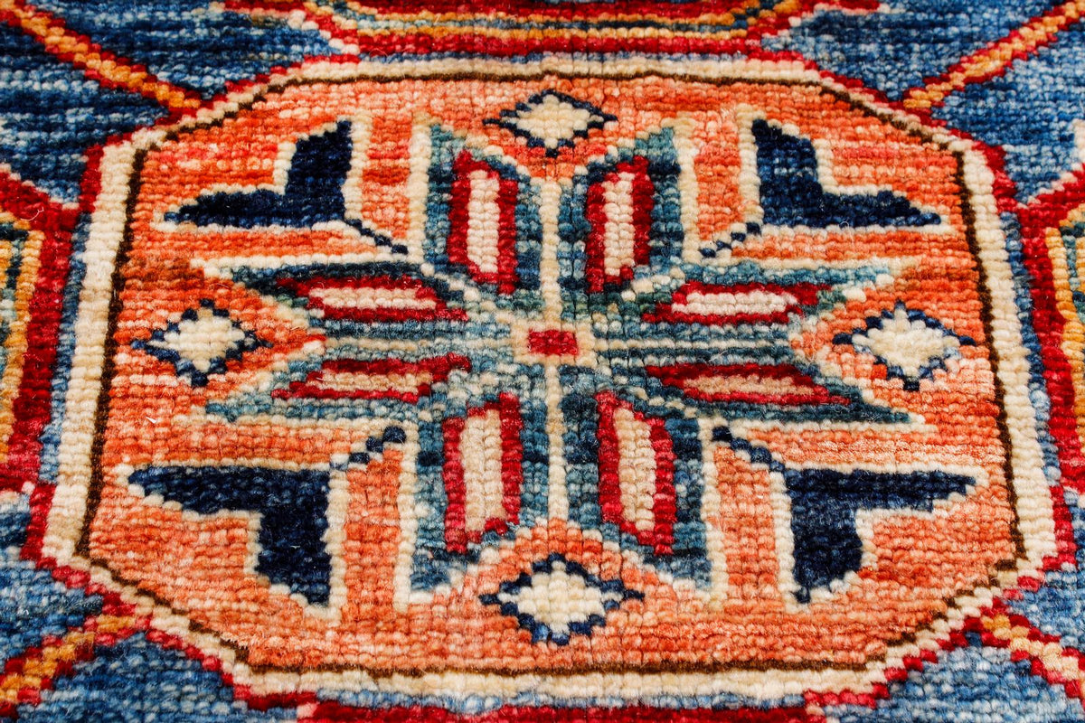 9x12 Navy and Ivory Kazak Tribal Rug
