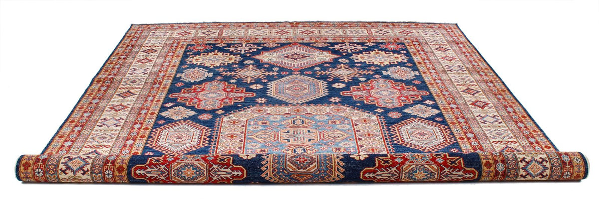 9x12 Navy and Ivory Kazak Tribal Rug