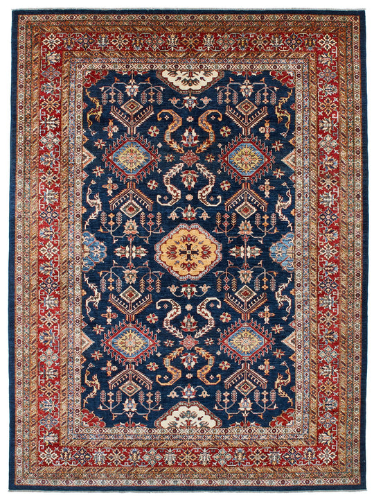 9x12 Navy and Red Kazak Tribal Rug