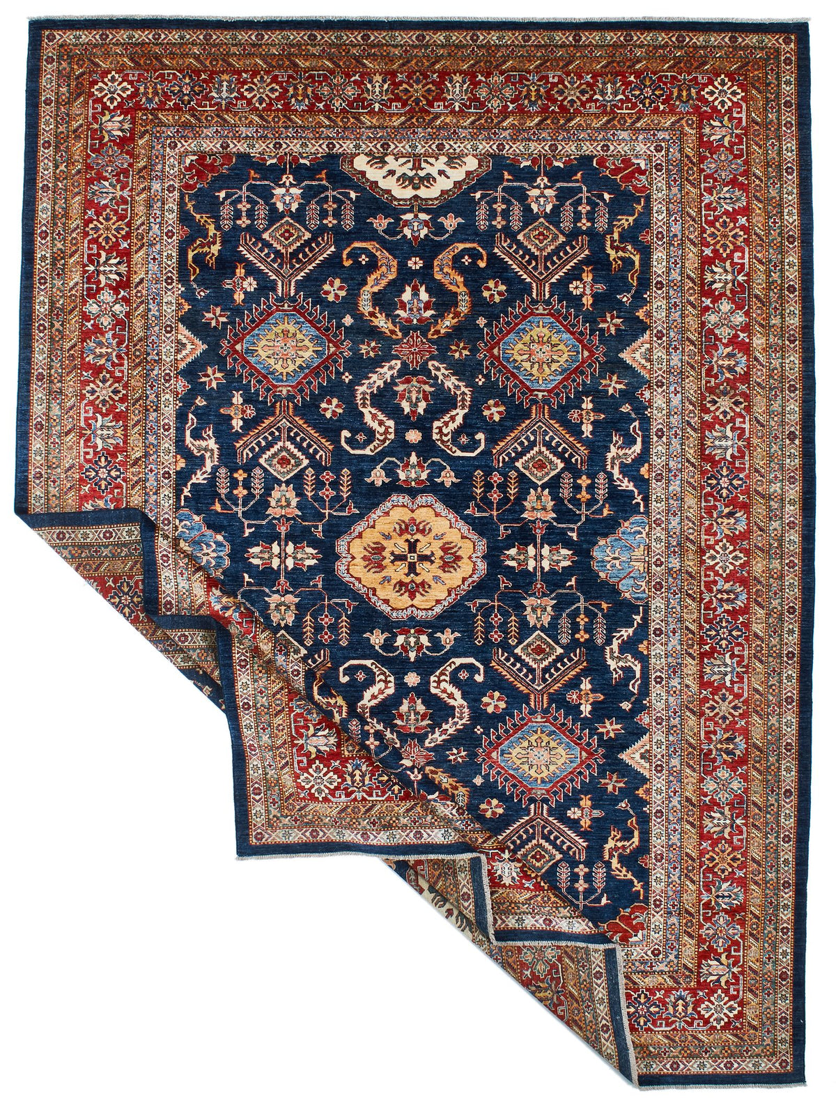 9x12 Navy and Red Kazak Tribal Rug