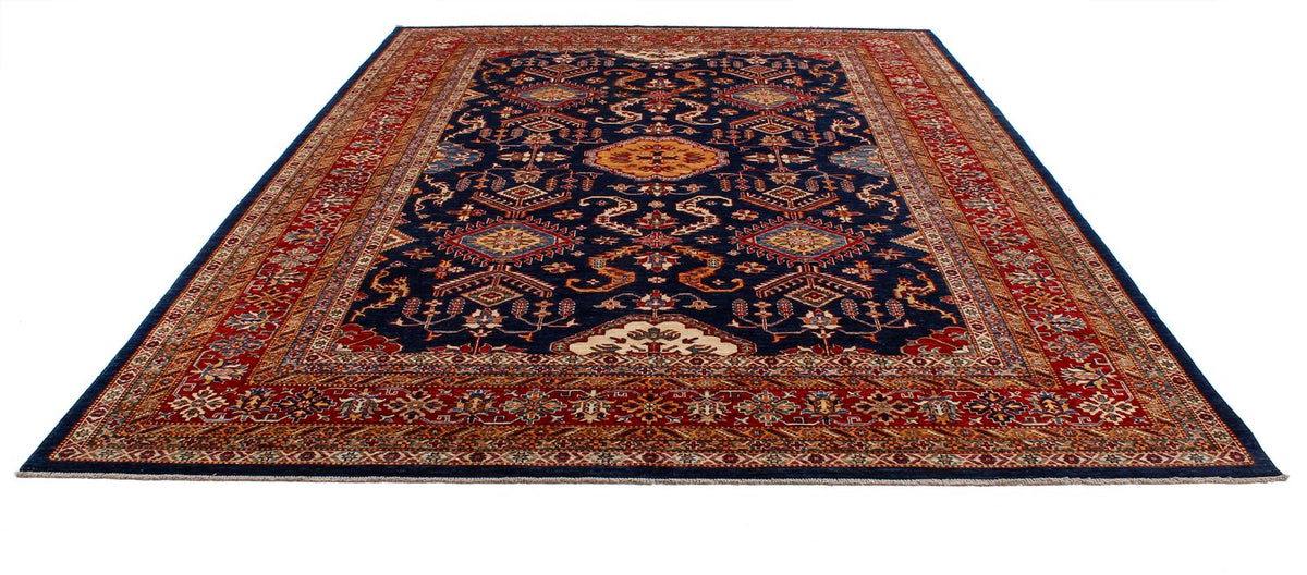 9x12 Navy and Red Kazak Tribal Rug