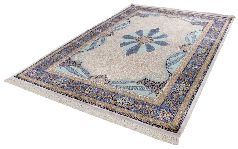 6x10 Ivory and Navy Turkish Antep Rug