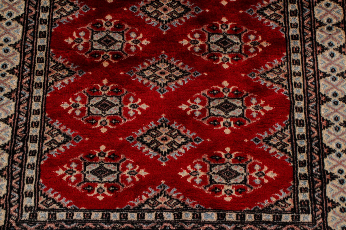 3x5 Red and Ivory Turkish Tribal Rug