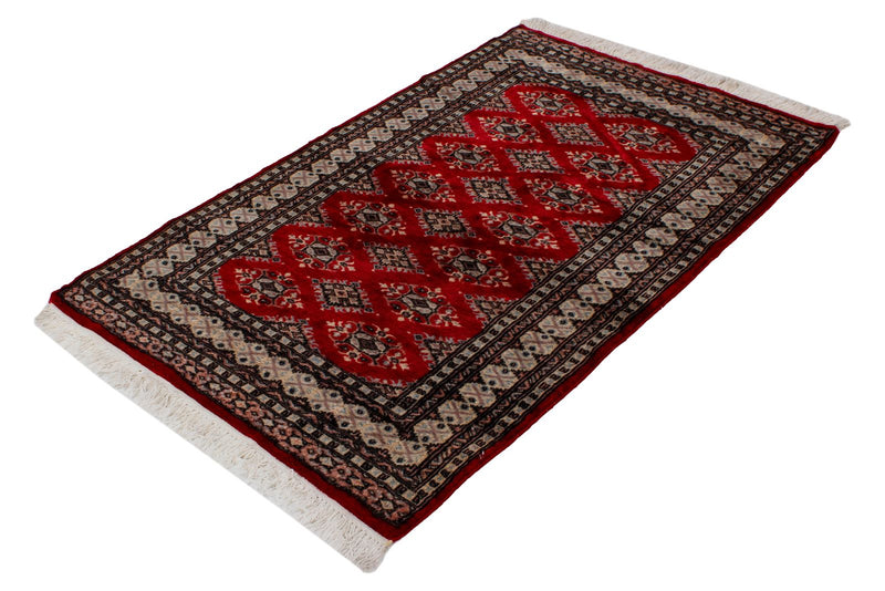 3x5 Red and Ivory Turkish Tribal Rug