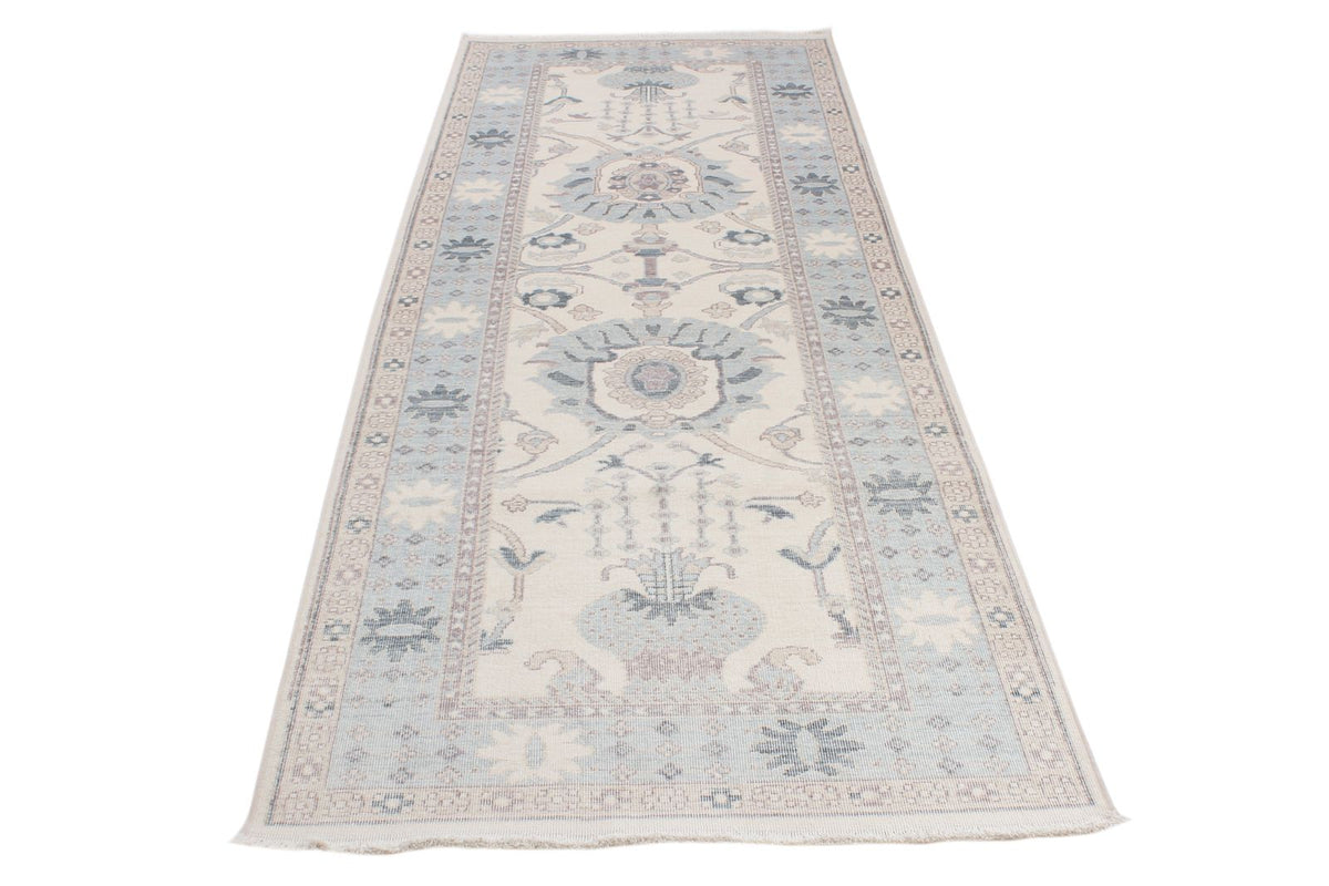 3x10 Ivory and Blue Turkish Traditional Runner