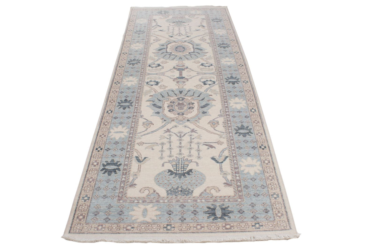 3x10 Ivory and Blue Turkish Traditional Runner