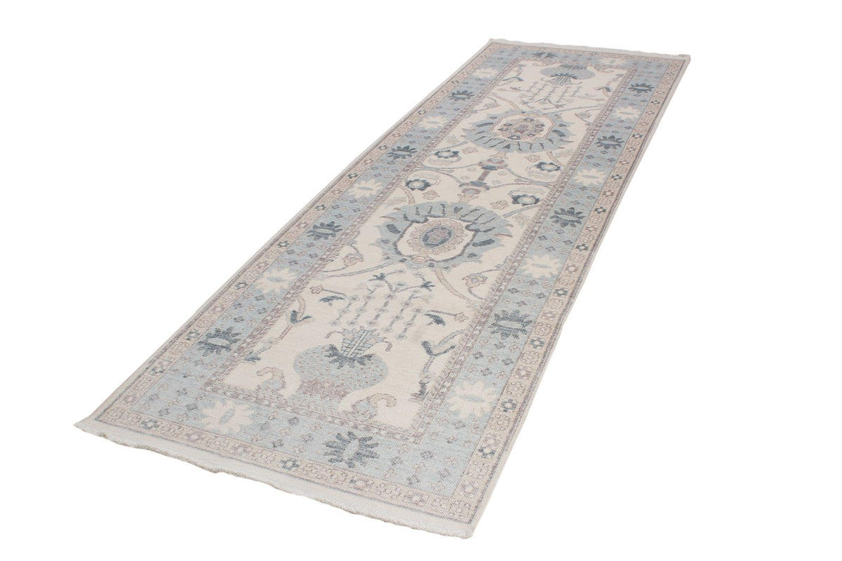 3x10 Ivory and Blue Turkish Traditional Runner