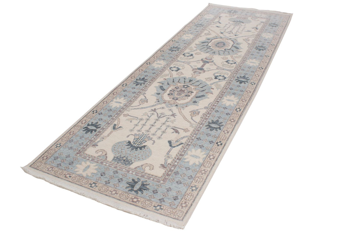 3x10 Ivory and Blue Turkish Traditional Runner