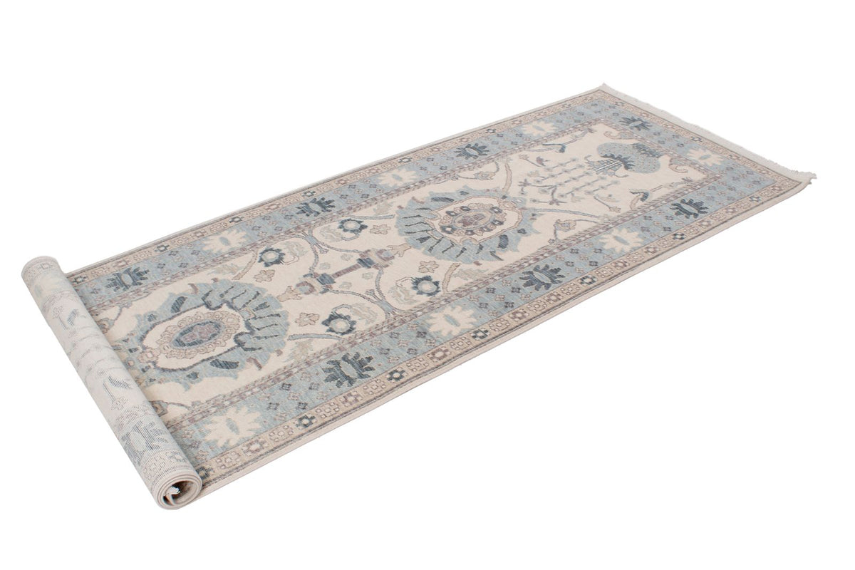 3x10 Ivory and Blue Turkish Traditional Runner