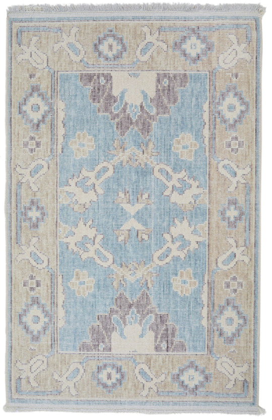 2x3 Blue and Beige Turkish Traditional Rug