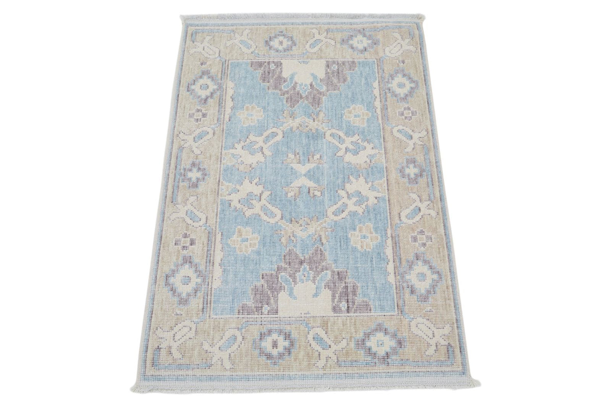 2x3 Blue and Beige Turkish Traditional Rug