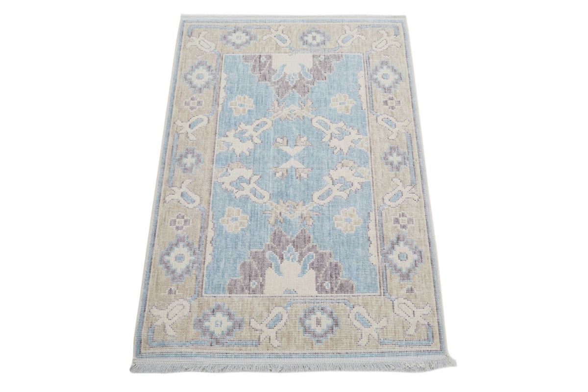 2x3 Blue and Beige Turkish Traditional Rug
