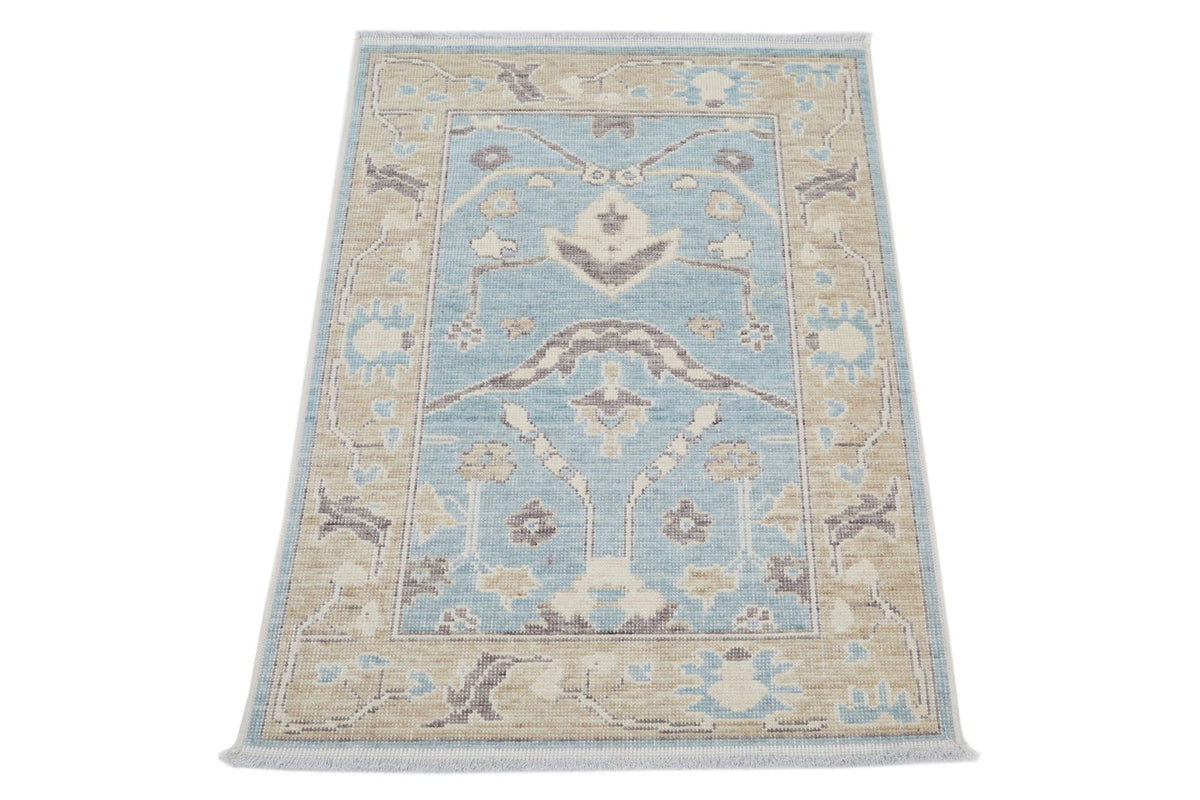 2x3 Blue and Beige Turkish Traditional Rug