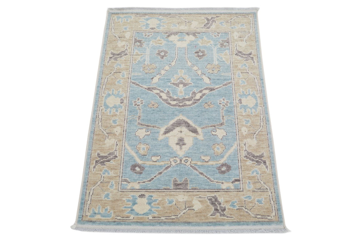 2x3 Blue and Beige Turkish Traditional Rug