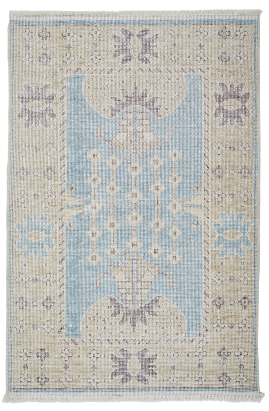 2x3 Blue and Beige Turkish Traditional Rug