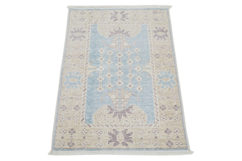 2x3 Blue and Beige Turkish Traditional Rug