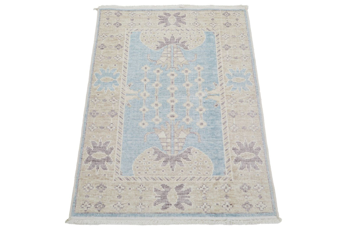 2x3 Blue and Beige Turkish Traditional Rug