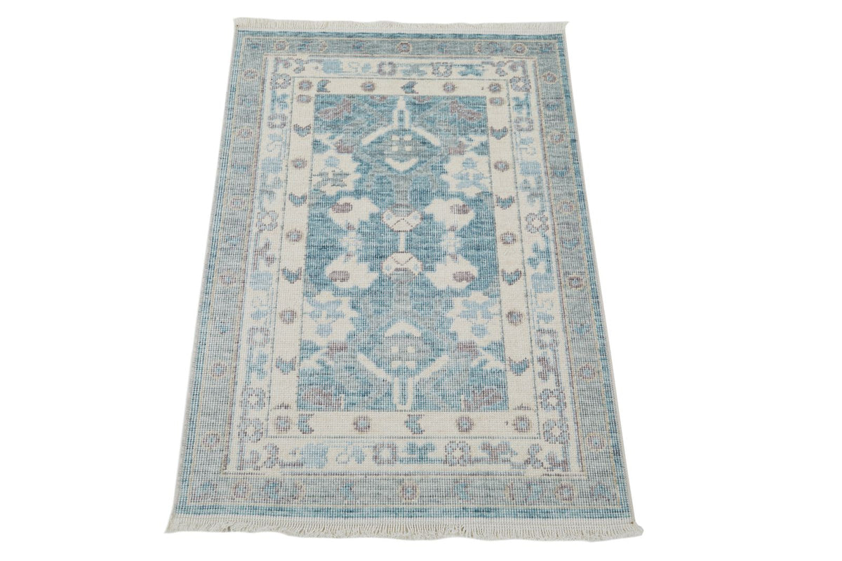 2x3 Green and Gray Turkish Traditional Rug