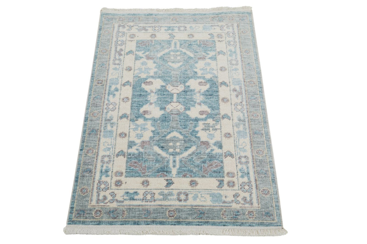 2x3 Green and Gray Turkish Traditional Rug